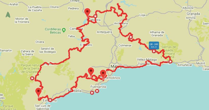 Mapa de la Gran Senda de Málaga